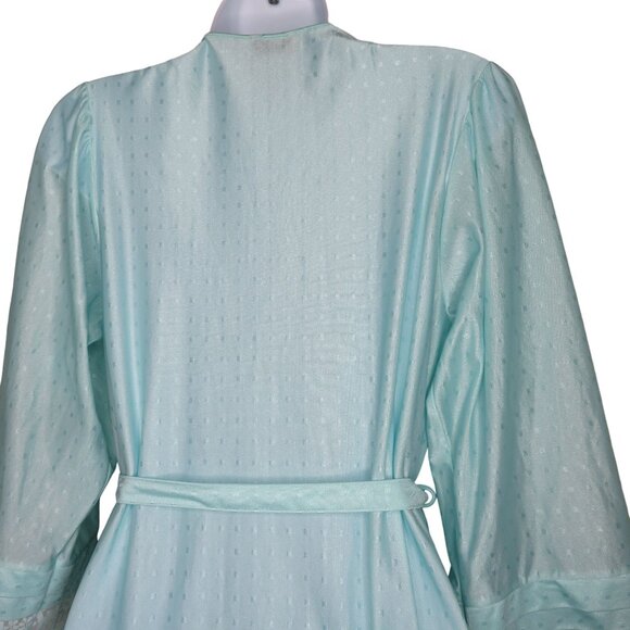Vintage Gilead Full Length Sweeping Dressing Gown Robe S Turquoise Nylon Lace - Picture 15 of 15